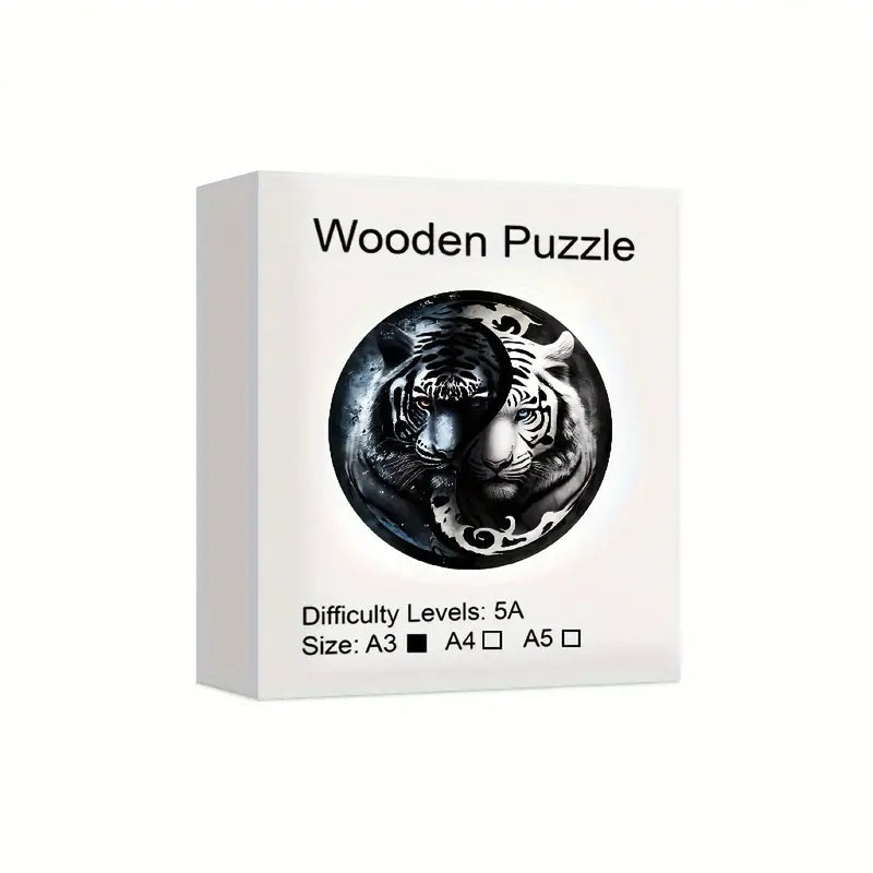 Round Wooden Puzzles - Yin Yang Tiger - Black and White
