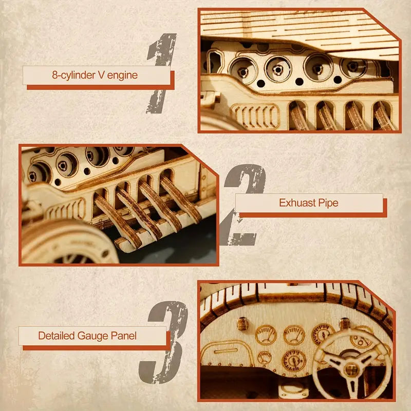 3D Wooden Model Kit - Classic 1910's Grand Prix Race Car