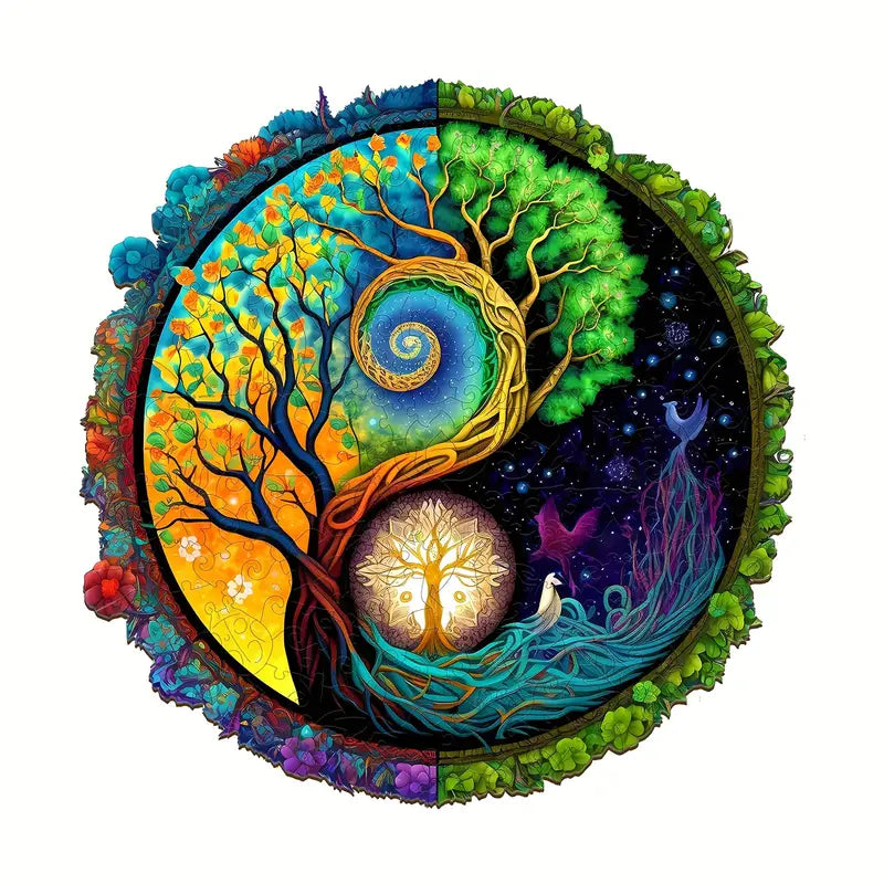 Round Wooden Puzzles - Starry Night Tree Ascension