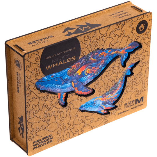 Unidragon Wooden Puzzle: Milky Whales 2 in 1